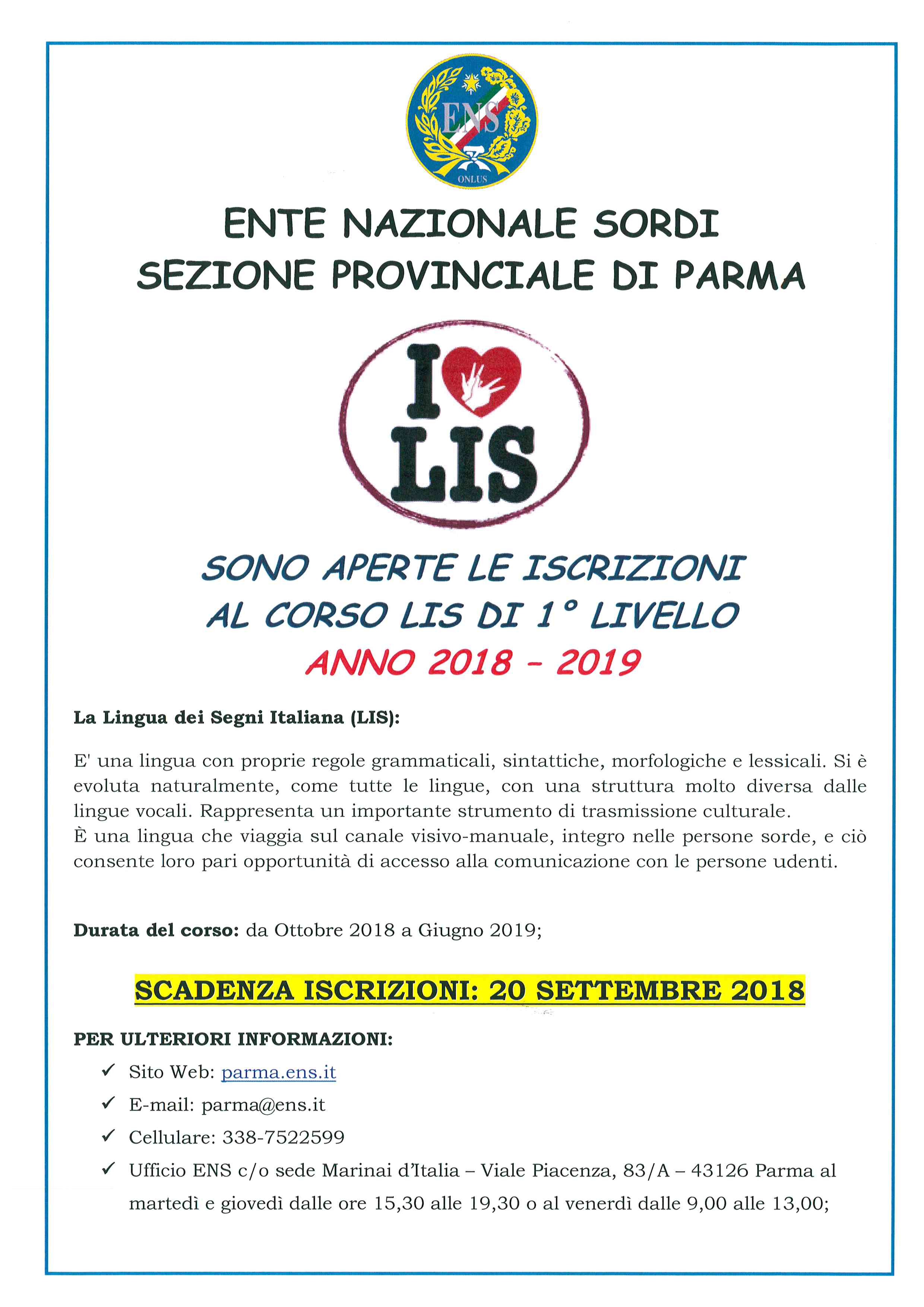 ENS di Parma Locandina 2018 2019 1 Livello AGGIORNATA