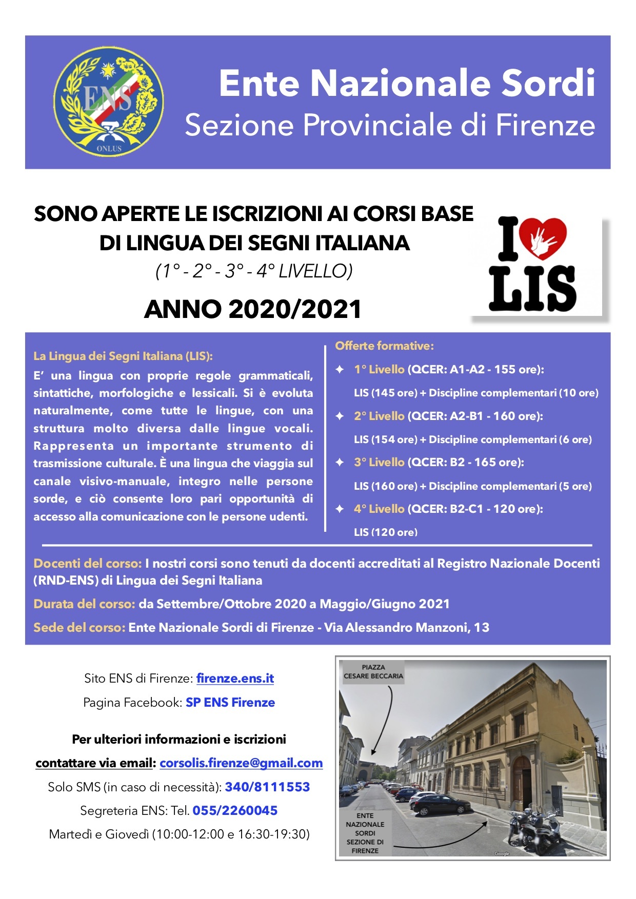 Locandina Corsi di Lingua dei Segni Ente Nazionale Sordi Sezione Provinciale di Firenze Pagina 1