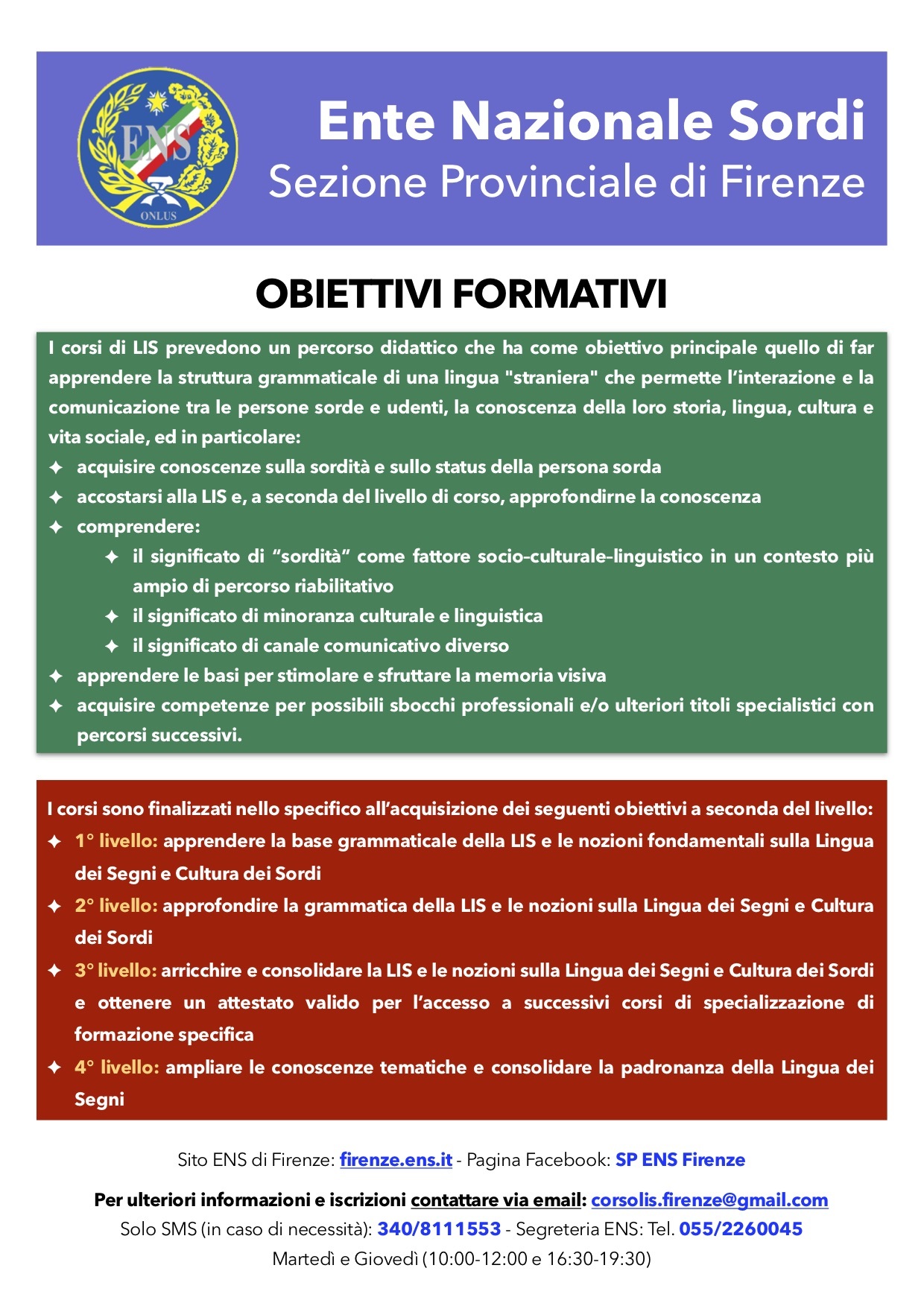 Locandina Corsi di Lingua dei Segni Ente Nazionale Sordi Sezione Provinciale di Firenze Pagina 2