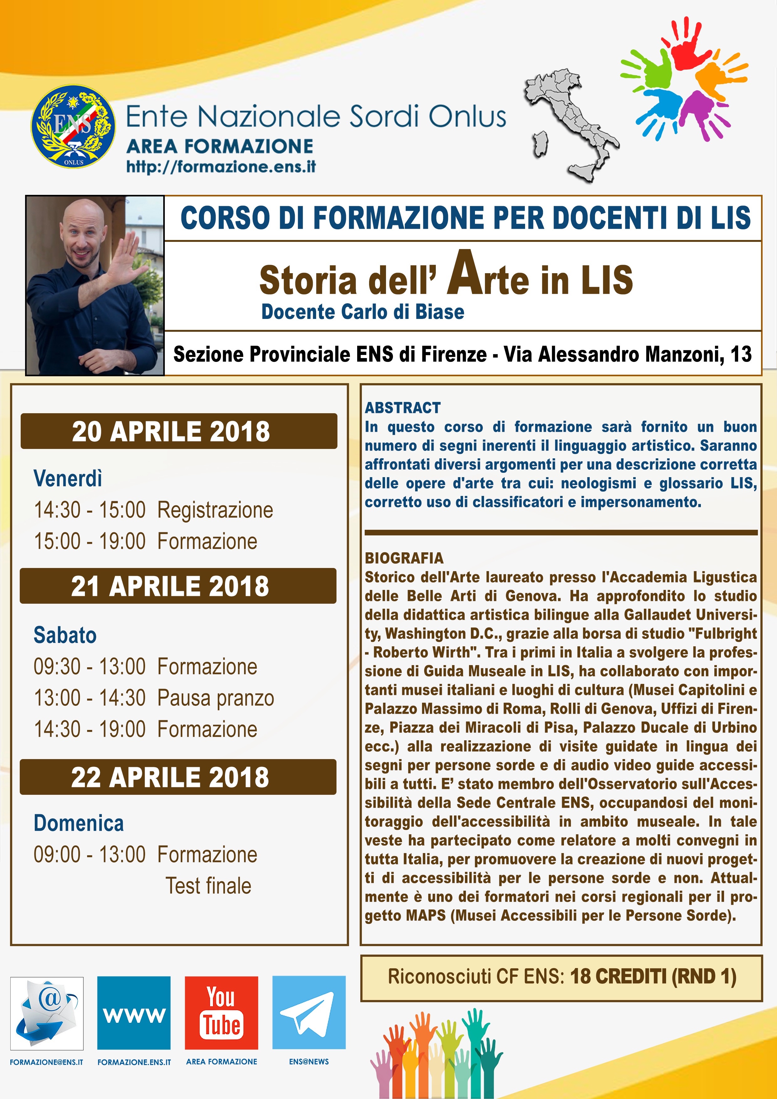 Corso di formazione per Docenti di LIS Napoli 3 e 4 Febbraio e Firenze 10 e 11 Febbraio 2018